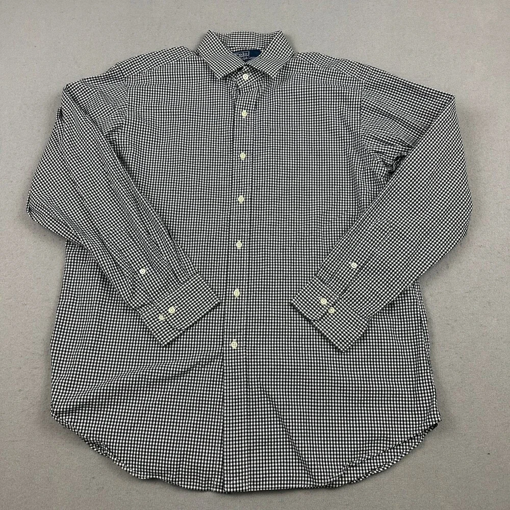 Polo Ralph Lauren Shirt Men 17 Black Check Regent Classic Fit Oxford Long Sleeve